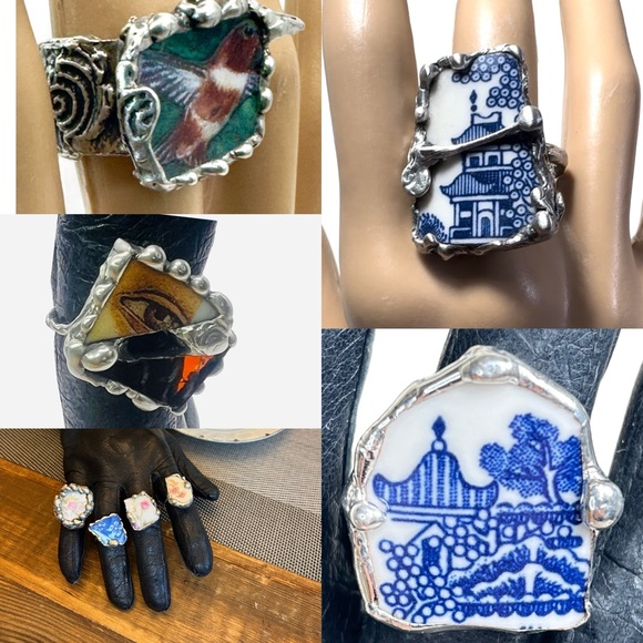 Artisan Crafted Broken China Rings Made from Fragments of Various  Vintage China - Picture 14 of 15